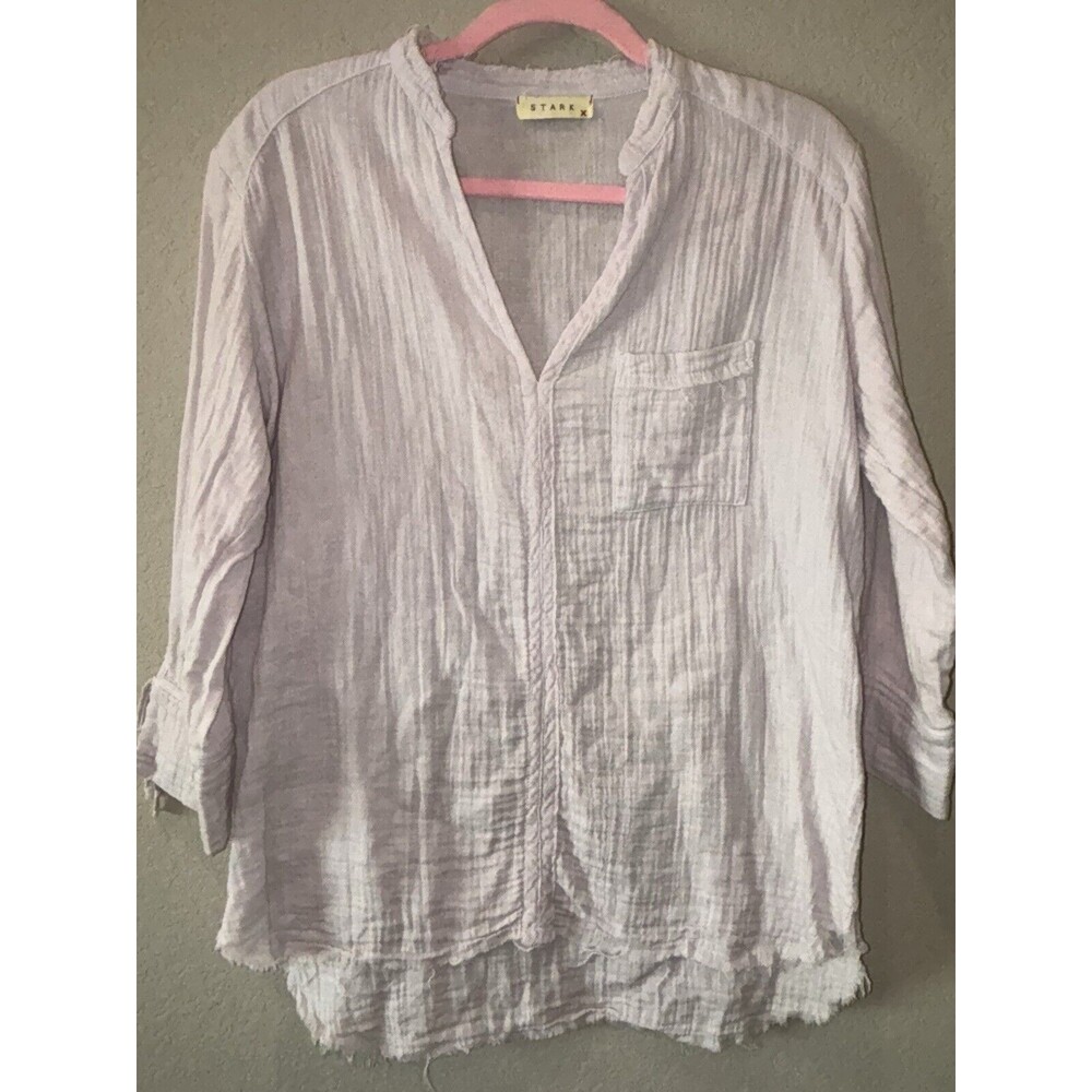 STARK X Light Lavender Pocket Long Sleeve Shirt Womens XS Distressed Relaxed Fit